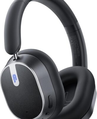 Hybrid Active Noise Cancelling Headphones, 120H Playtime Bluetooth Over Ear Headphones, Bluetooth 6.0 Wireless Headset with Display, 6 ENC Mic, Hi-Res Audio, Transparency Mode for Travel Game Black