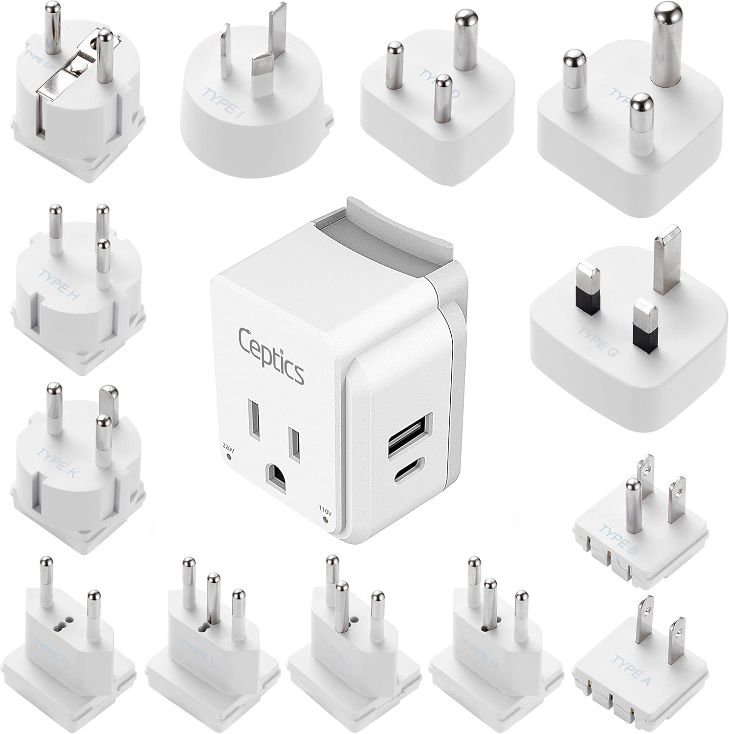 Ceptics International Power Plug Adapter Travel Set, 20W PD & QC, Safe Dual USB & USB-C 3.1A - 2 USA Outlet - Compact - Use Europe, Asia, Africa In Worldwide - Includes 13 Type SWadAPt Attachments - Image 5