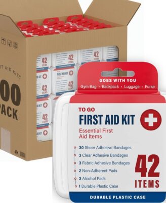 DecorRack 4200 Piece First Aid Kit, 100 Individual Boxes of 42 Items Each, First Aid Kits for Minor Cuts, Scrapes, Travel, Car, Home, Work, Field Trips or Camping (4200pcs, 100 Pack)