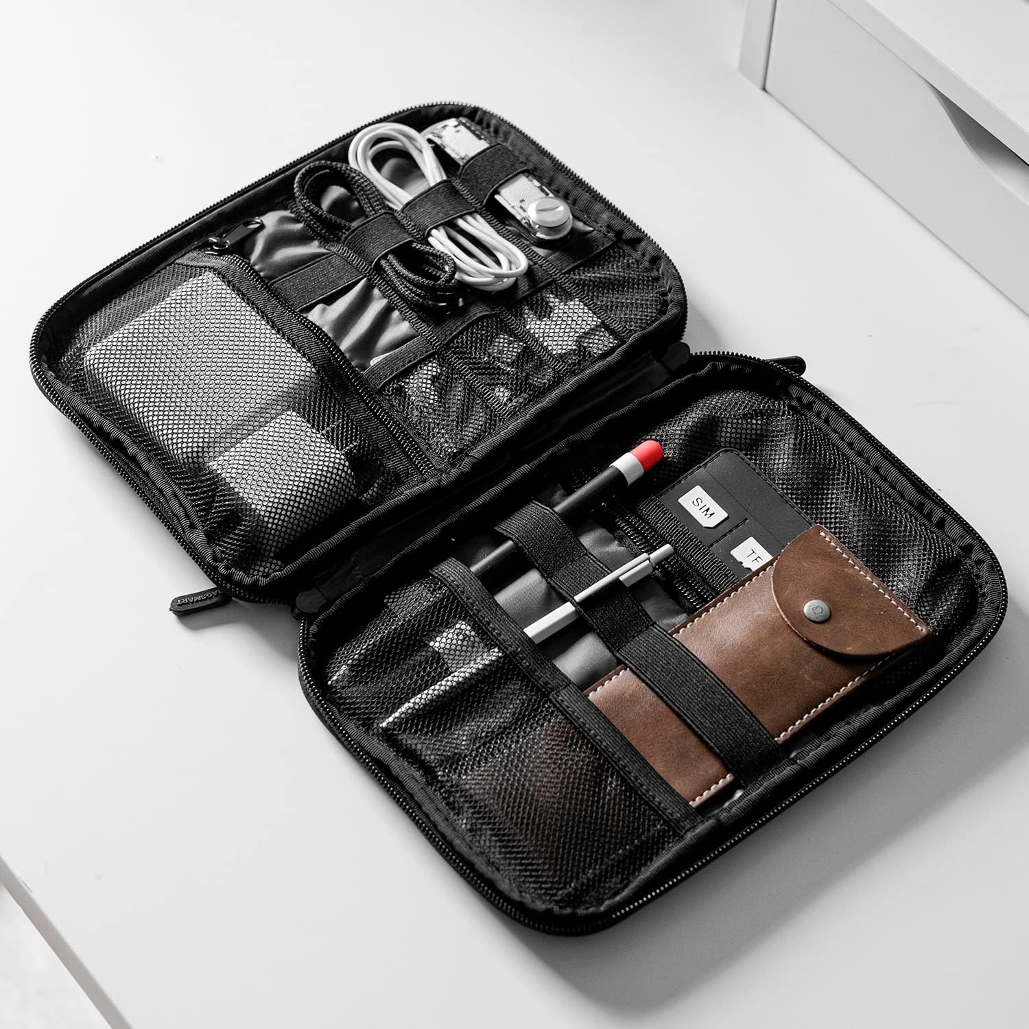 BAGSMART Large Electronics Travel Organizer Case, Tech Accessories Cord Storage Bag for Phone, Power Bank, SD Card, Cables, Black - Image 7